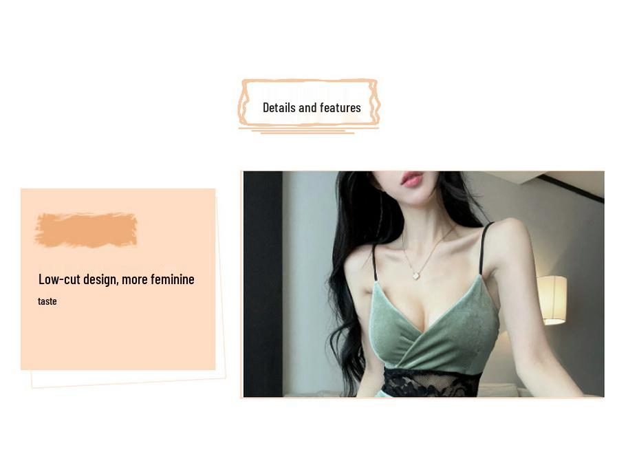 Velvet Spicy Girl Deep V Low-Cut Camisole Dress with Chest Pads - Irregular Hem, Waist-Cinching, Slim-Fit, Hip-Hugging Design