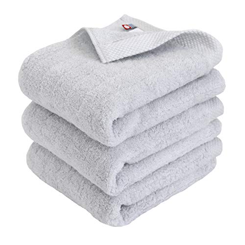 Imabari Towel Certified Face Towel Hiorie Fluffy Ribbed Towel Made in Japan 100% Cotton Set of 3 Mist Gray