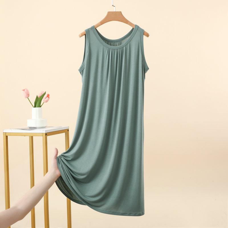 Summer Women's Modal Ruched Round Neck Sleeveless Sleep Dress Loose Casual Plus Size Simple Tank Dress Nightgown Loungewear