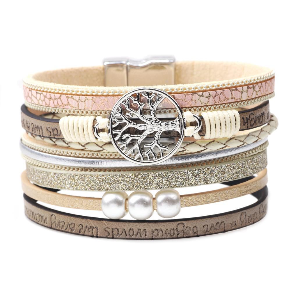Bohemian Micro-Diamond Cross Bracelet with Magnetic Clasp & PU Leather
