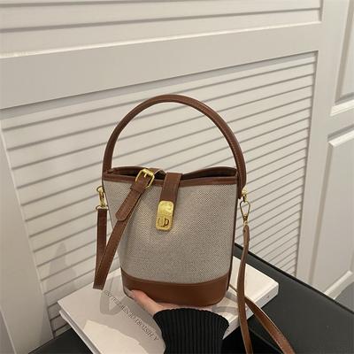 Bag Women's New Trendy Fashion Portable Bucket Bag Niche Design Contrasting Color Splicing Shoulder Messenger Bag