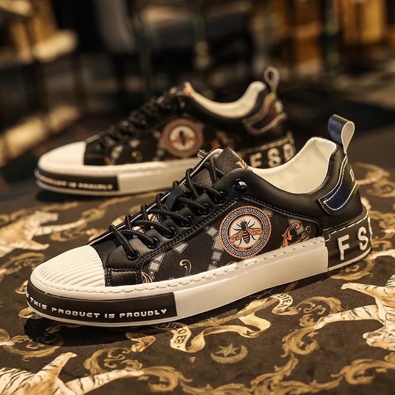 

Модные весенние новые мужские туфли трендовые кожаные повседневные туфли с цветочным принтом белые балетки скейтборд обувь уличные крутые кроссовки без застежек 39 чёрный