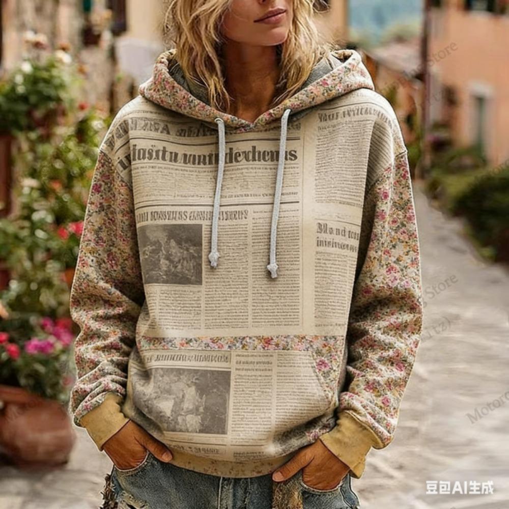 Retro Floral 3d Print Women's Hoodies European American Style Hoodie Women Fashion Casual Sweatshirt Women Clothes Top