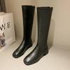 Autumn and winter new leather long boots rear zipper large size high boots thick heel low heel knight boots women