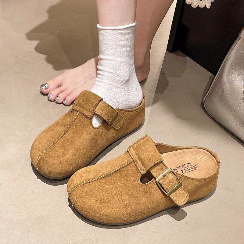 

Thick-soled inner height increase peanut bag head half slippers wear new autumn one-pedal Boken single shoes 35 коричневый