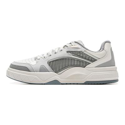Li Ning We Wo Lite Clásico Versátil Antideslizante Resistente al Desgaste Zapatillas de Skate de Caña Baja Unisex Zapatilla Blanca Gris AGCV075-3