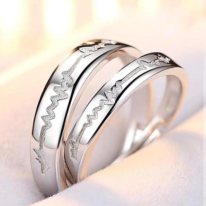 Kang Ou Adjustable Open Couple Rings: Simple, Stylish Heartbeat Design for Long-Distance Relationships - Perfect Valentine's Gift