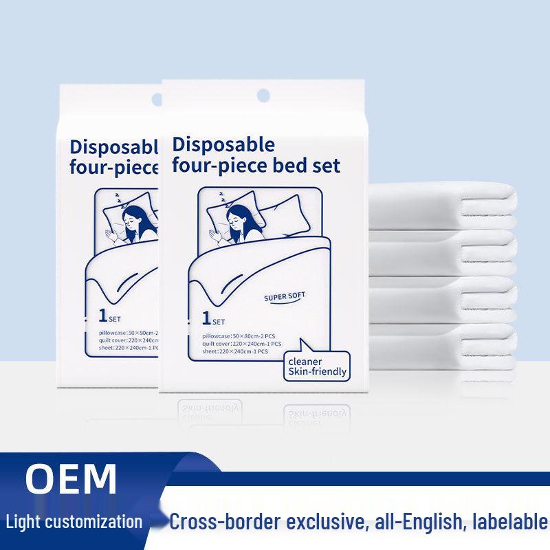 Cross-Border Travel Bedding Set: Thickened 4-Piece Set with Bed Sheet, Duvet Cover, Pillowcase for Hotel Use
