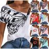 Women Summer Casual Printing Cold Shoulder Short Sleeve Tunic Shirt Tops Blouse