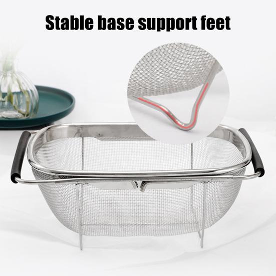 Över Diskho Durkslag Rostfritt Stål Finmaskigt Sil med Utfällbart Gummihandtag Ovalt Durkslag för Köksavrinning Silning av Frukt