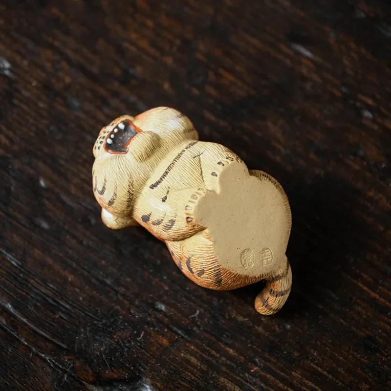 Chinese Zodiac Tiger Statue Ornaments Yixing Purple Clay Tea Pet Handmade Sculpture Tea Figurine Crafts Tea Set Decoration