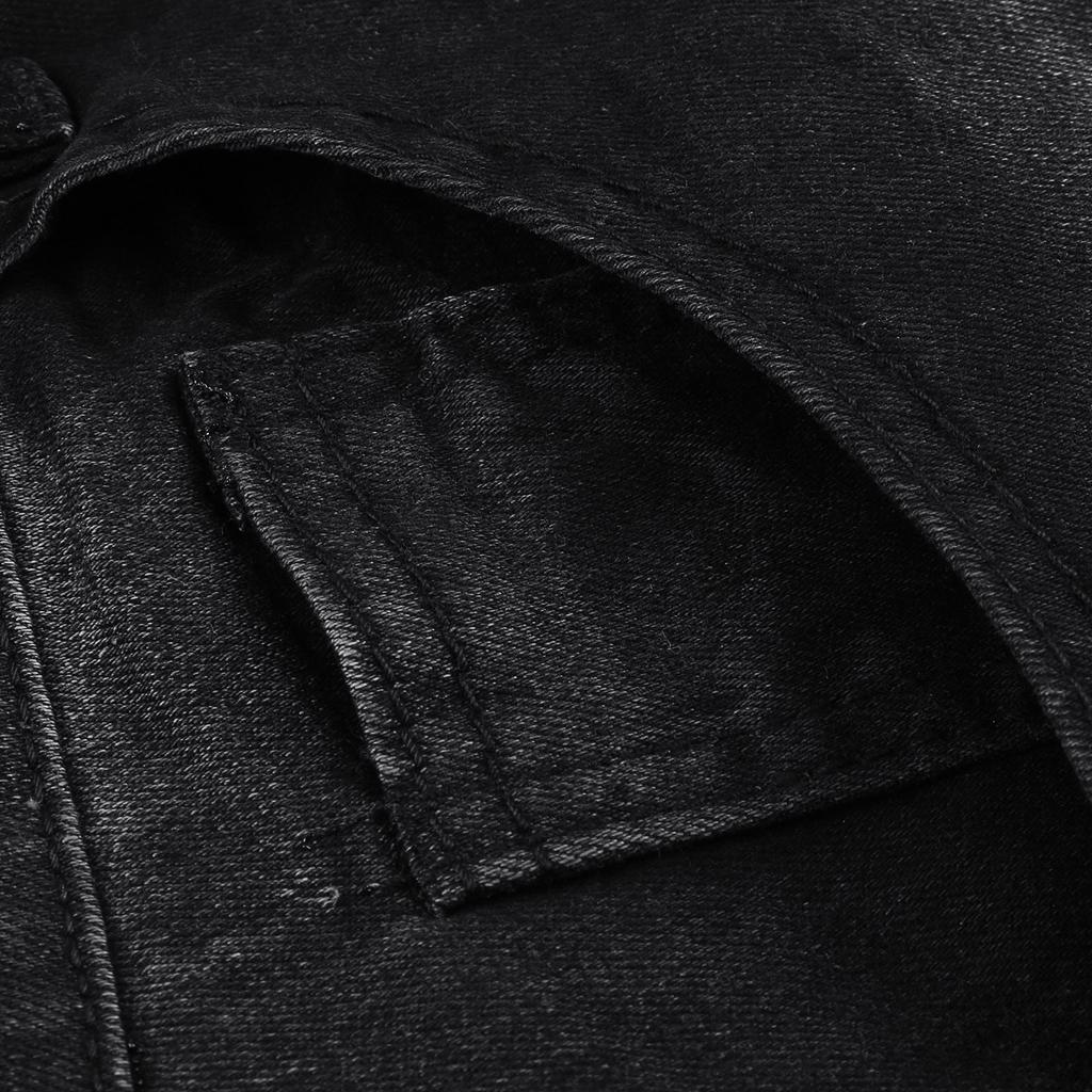 Pantaloni jeans da uomo con cerniera a righe in denim con foro vintage lavaggio hip-hop da lavoro