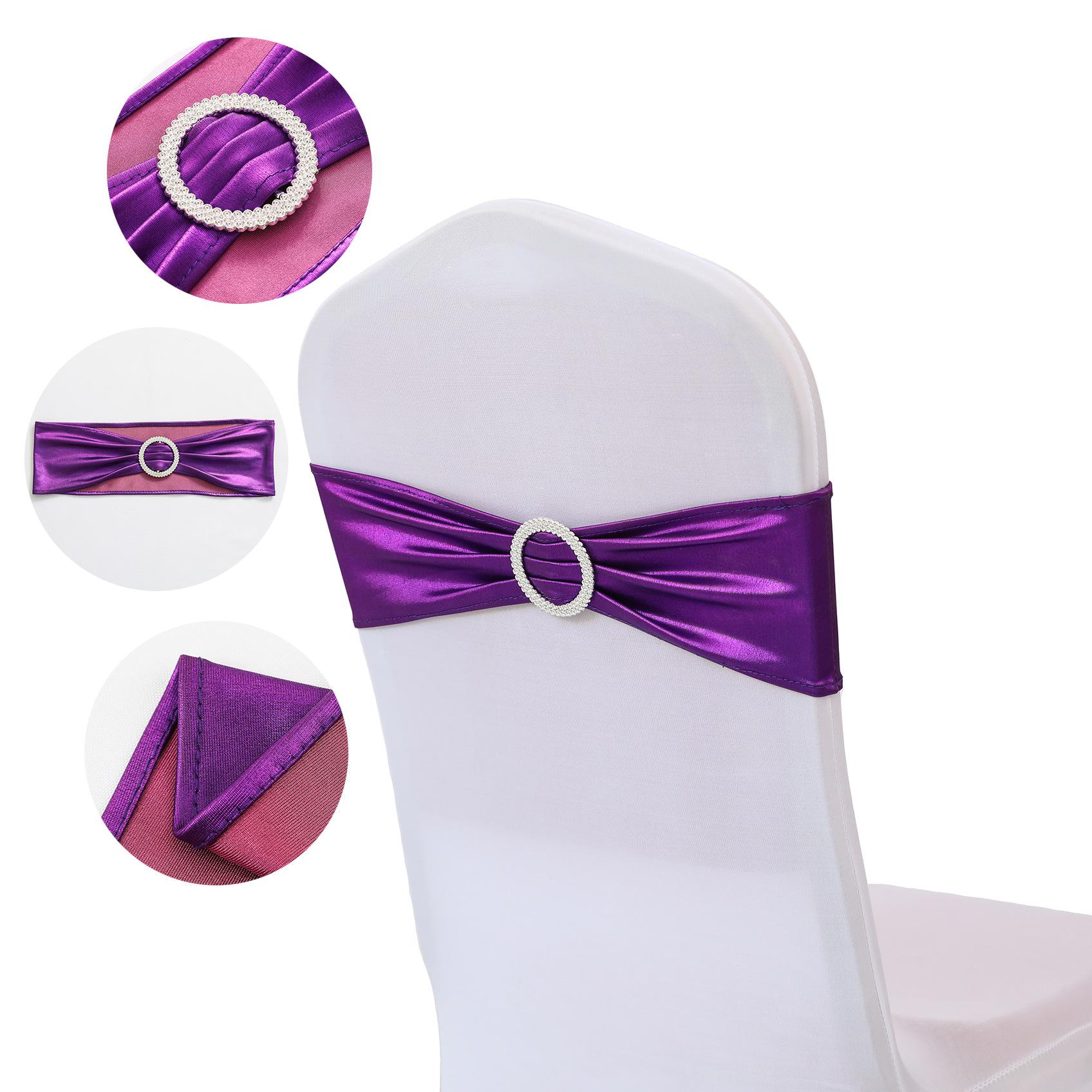 

10PCS Chair Decoration Chair Sashes Bow Shiny Metallic Chair Knot Bands Tie With Round Buckle For Party Banquet фіолетовий