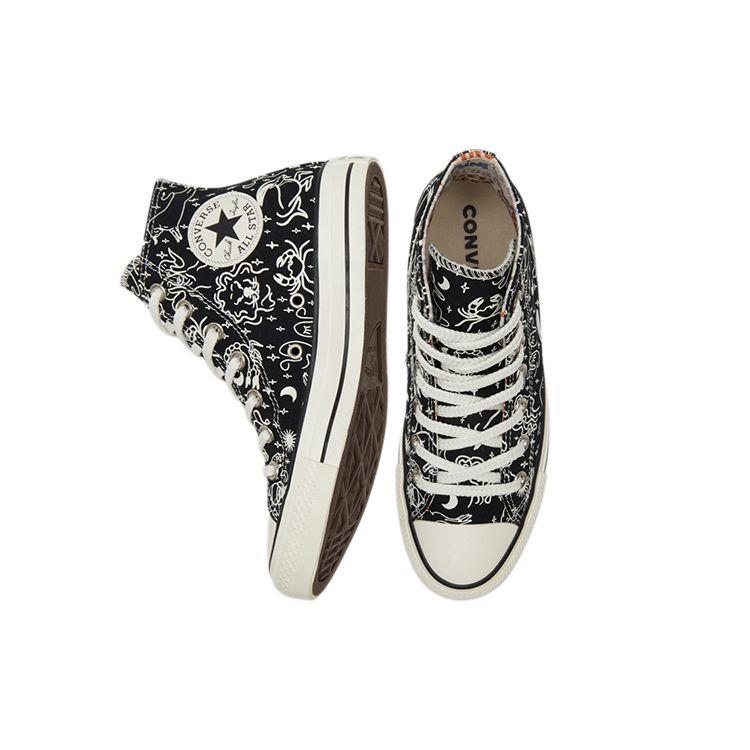 Converse Chuck Taylor All Star Mistyczny Świat Haft Zodiaczny Modne Antypoślizgowe Wytrzymałe Wysokie Trampki Damskie Czarne Białe 572425C