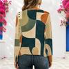 Women Plus Size V Neck Long Sleeve Abstract Printed Top Eyelet Chain Lace Up Detail