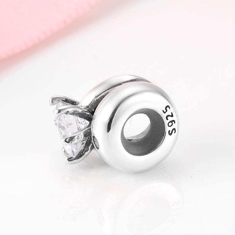 S925 Sterling Silver Oxide Beads December Birthstone Round Single Stone Ring Beads Bracelet DIY Jewelry Accessories