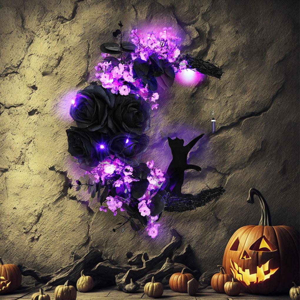Plastic Brighten Up Door Halloween Festival With Door Wreath Halloween Wreaths With Lights