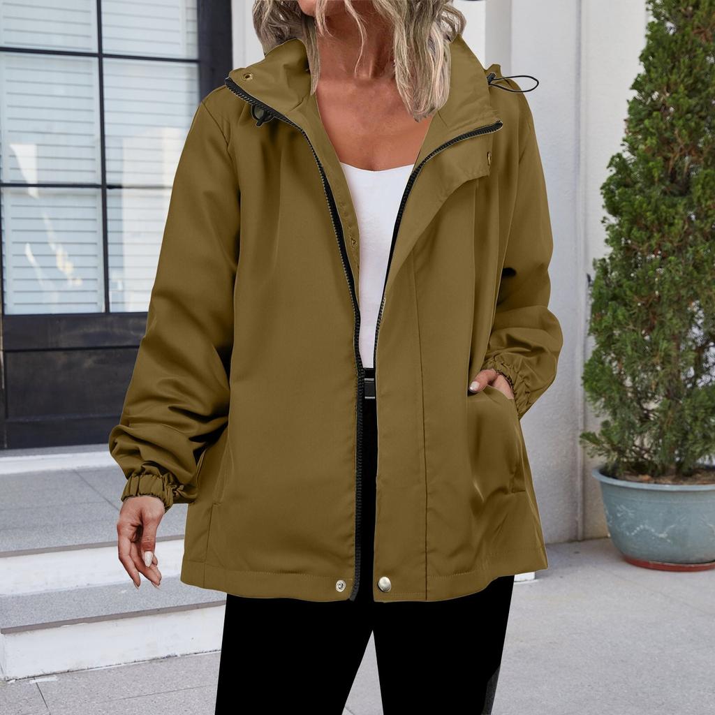 Womens Raincoats With Hood Lightweight Outdoor Hooded Waterproof Windbreaker Solid Trench Coat Jacket Plus Size