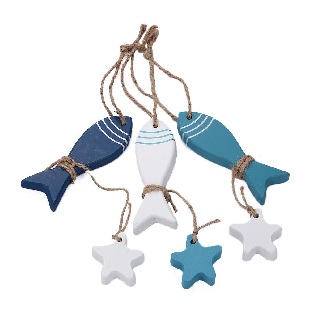 Hanging Decor Wooden Starfish Marine Pendant Curtain Pendant Fish Nautical Decor Crafts Pendant Fish Skewer Starfish String