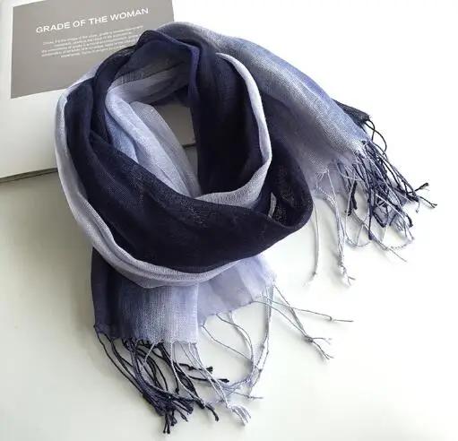 100% Leinen Farbverlauf Damen Frühling Schal Echarpe Muslimischer Hijab Foulard Schals Krawatte gefärbte Schals Damen/Herren Sjaal Schals für Damen