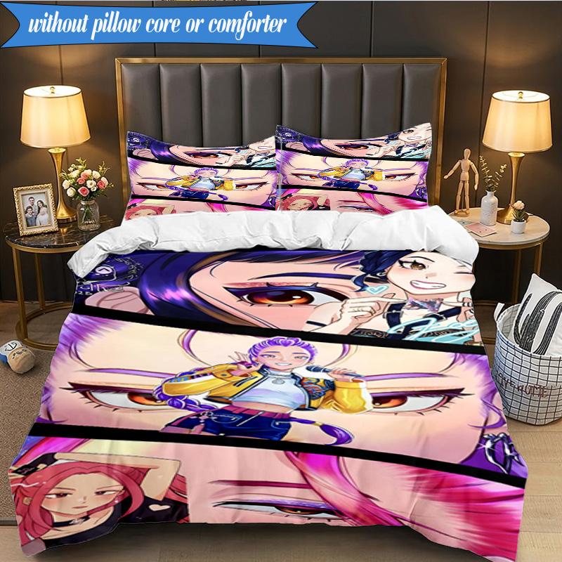 Kpop cartoon 3pcs K-pop music group Bedding set,Ideal for Bedroom, Dormitory,Including Duvet Cover And 2pcs Pillowcases,Fan gifts