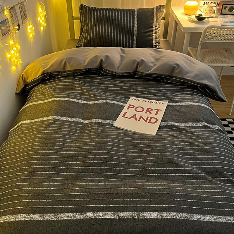 3/4piece Bedding Set Washed Cotton Simple Blue Grid Quilt Cover Sheet Human Bed Sheet Simple Style Bed Linen Bedclothes