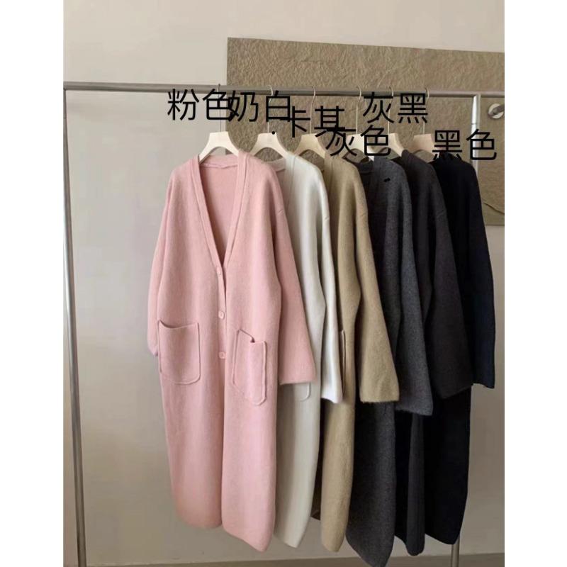 

Вязаный кардиган свитер куртка осень и зима новый ленивый ветер со средней и длинной до колена свободное пальто куртка One size черный серый