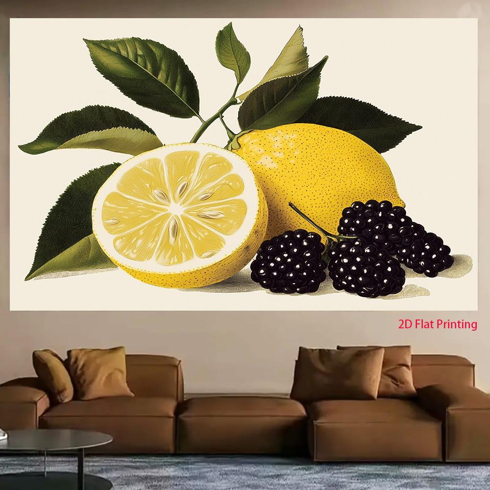 2D plane, lemon and blackberry fruit design background fabric, party studio decoration, polyester fiber