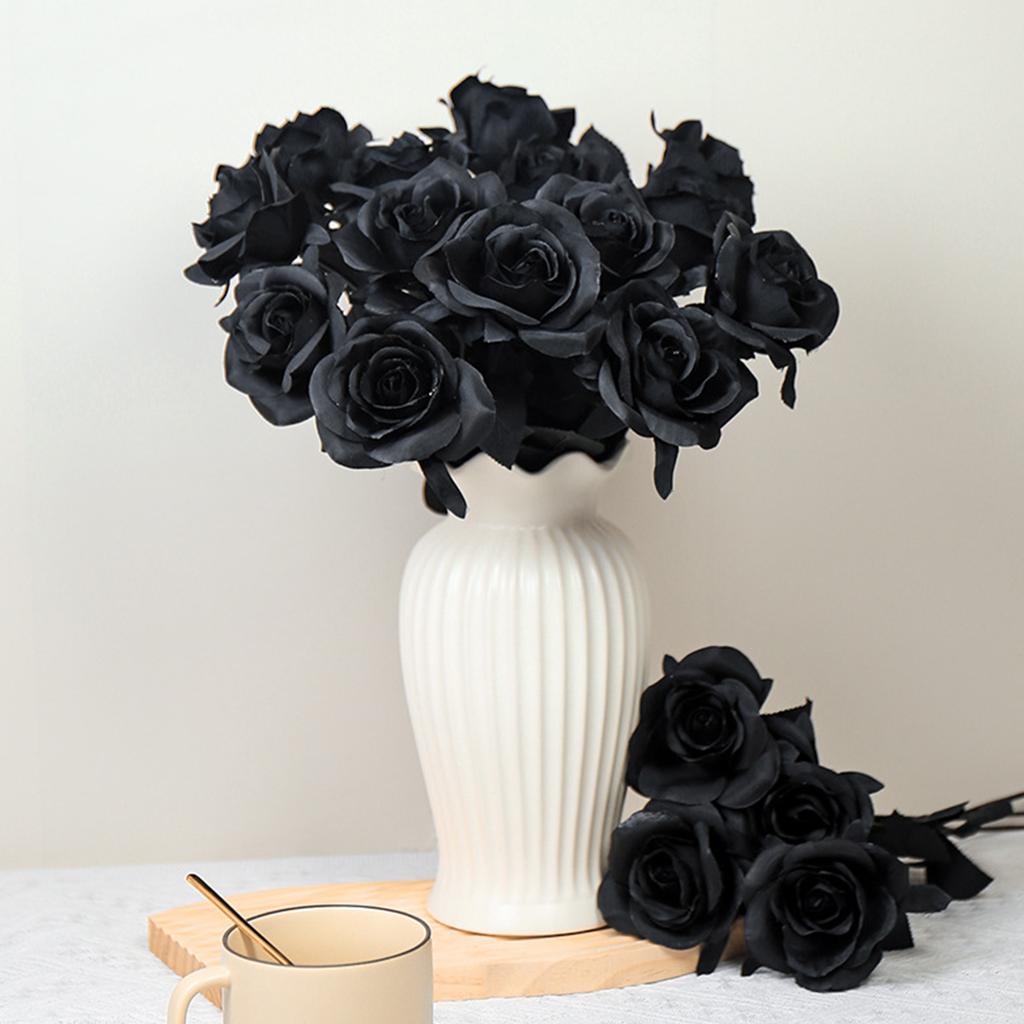 3/5PCS Artificial Pure Black Rose Halloween Ghost Festival Horror Gothic Style Bouquet Decoration Garden Room Decor