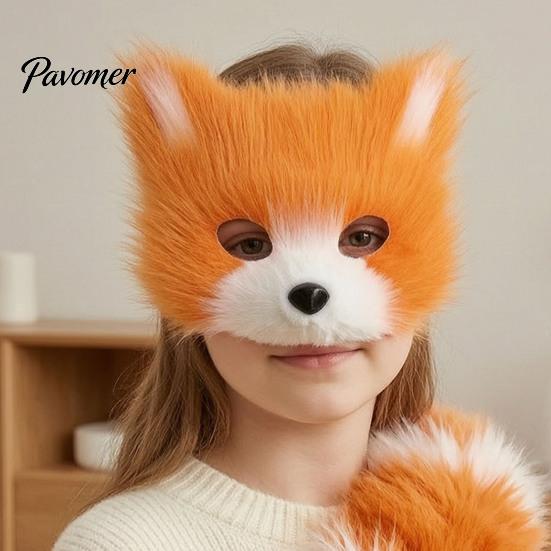 Soft Plush Fox Mask Cosplay Mask, Fluffy Tail, Costumes Props, Fuzzy Two Dimensional Photography Gear for Costume Party Anime Convention And Role Play