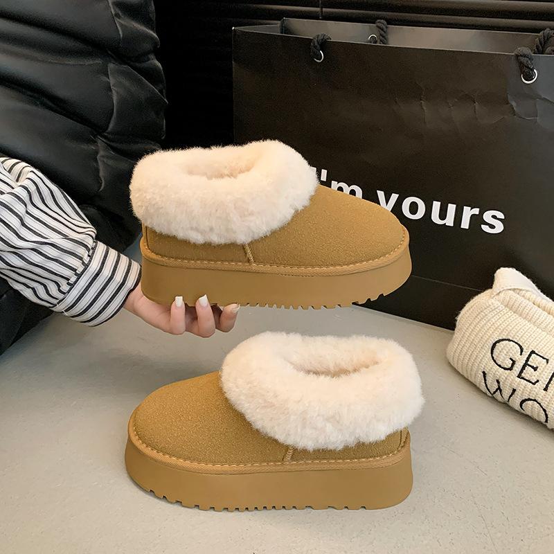 Women's Plush Mouth Large Size Thick Bottom Heightening Winter Warm Fur One Snow Boots Padded Lined Ankle Boots Non-slip Hiking Sneakers Cotton Boots