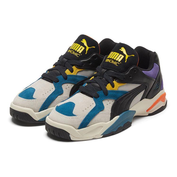 Puma Performer Pantofi sport unisex din piele vintage cu șireturi, cu talpă joasă, stil tată, sneaker Gri Negru Albastru 374129-02