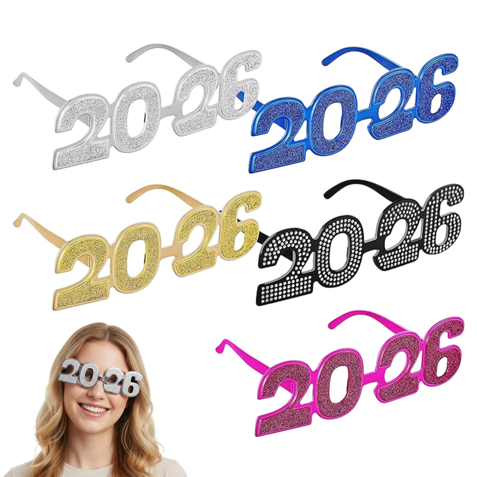 

New Years Eve Glasses Glitter Eyeglasses 2026 Party Glasses 5 Pieces for Photo Props Men Women Family Guests Indoor Outdoor China Mainland