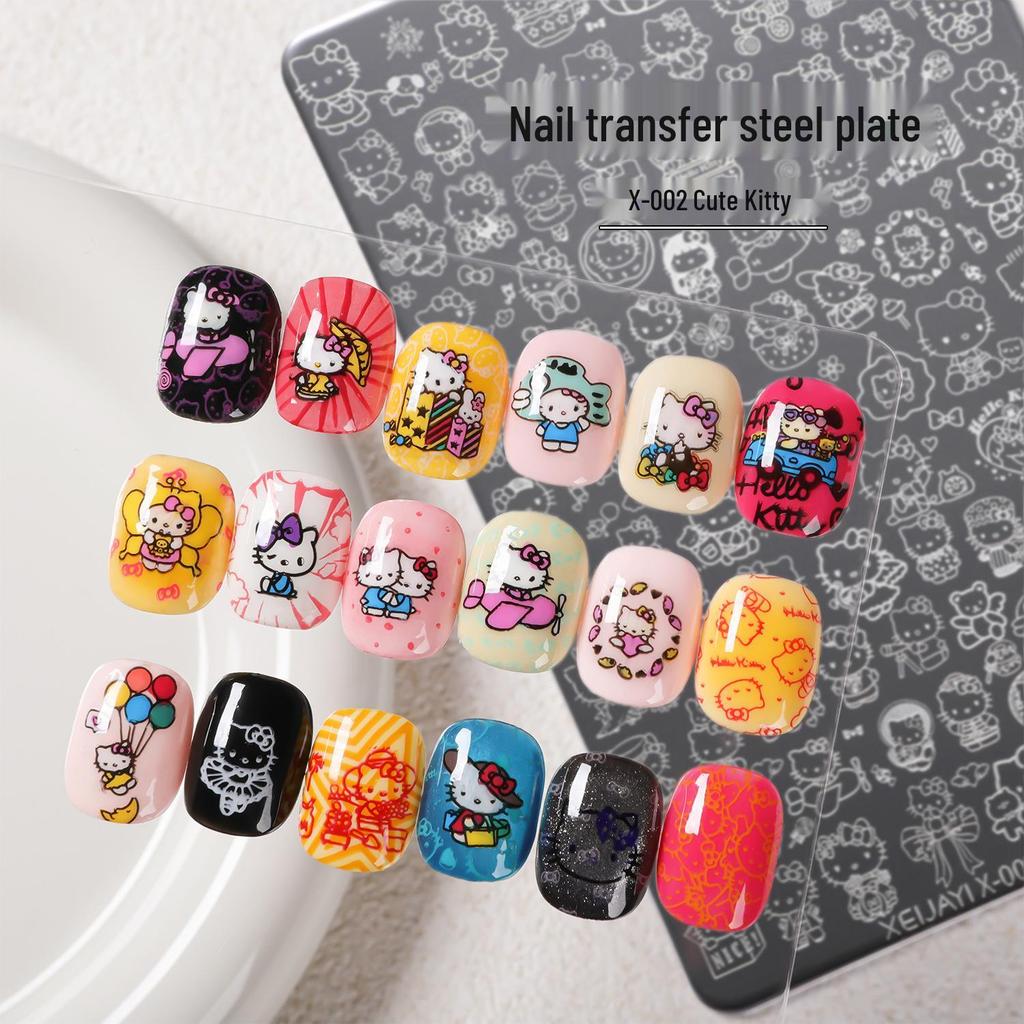Cute Kitty Nail Art Transfer Plate with Scraper - Multiple Patterns, Steel Design, High Popularity
