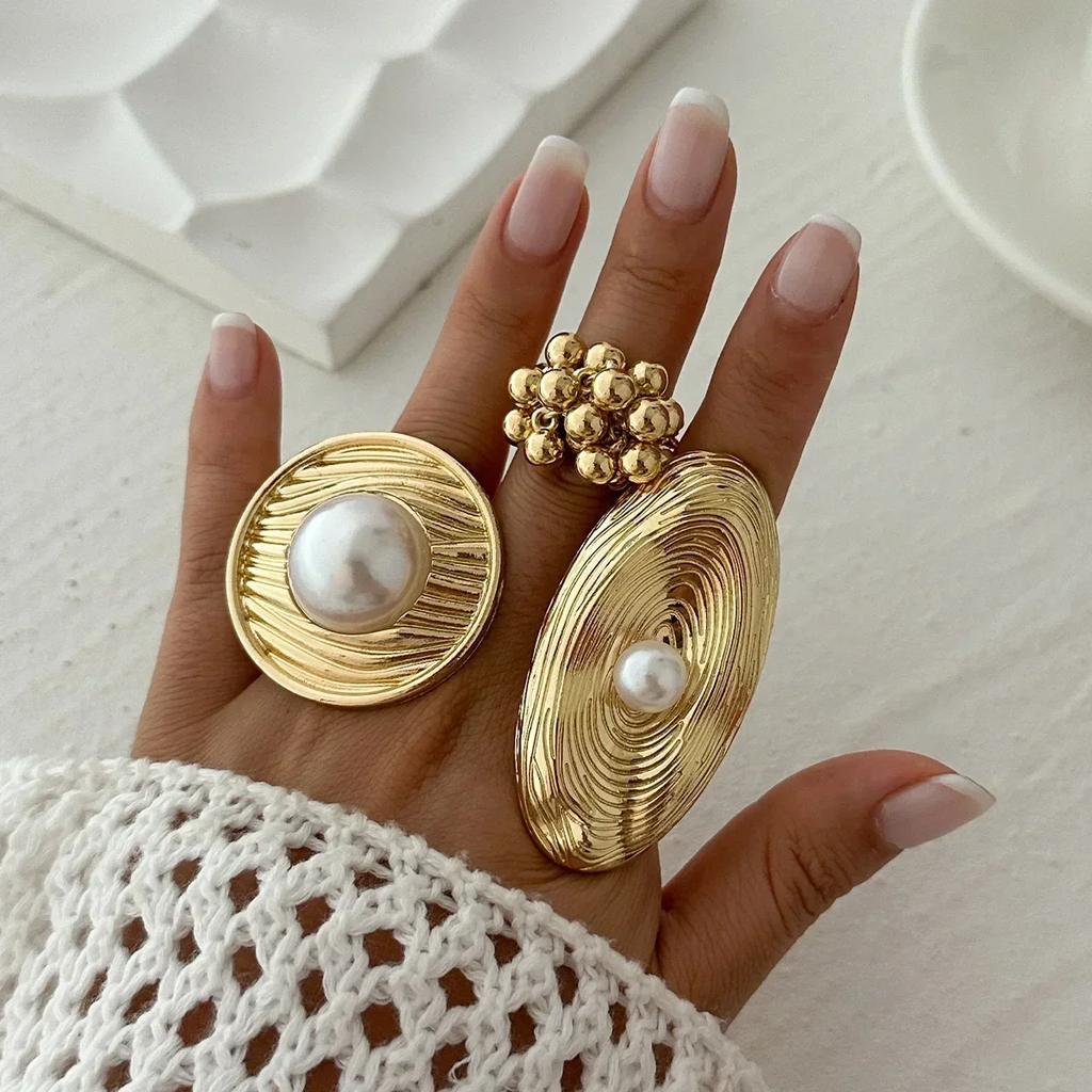 Silberfarbe Kreatives Design Perlblatt Ring für Damen Trend Unregelmäßig Metall Kleine Kugel Offene Fingerringe Paar Punk Schmuck