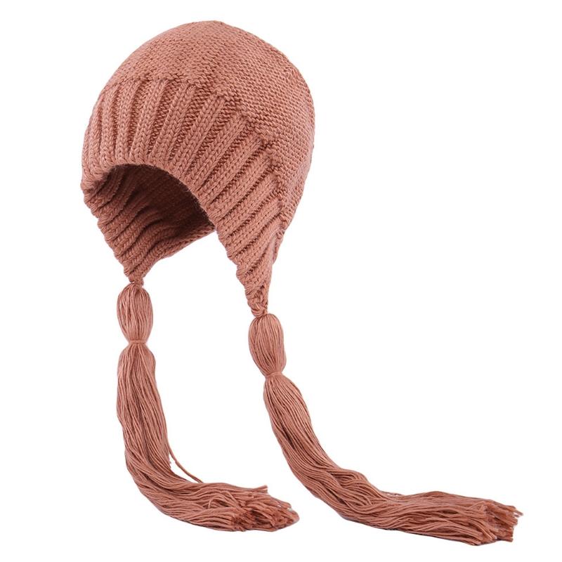 Creative Braid Beanie Hat Knit Hat with Ear Flaps Wool Hat Lei Feng Hat Wild Girl for Outdoor Cold Weather Skiing Ri