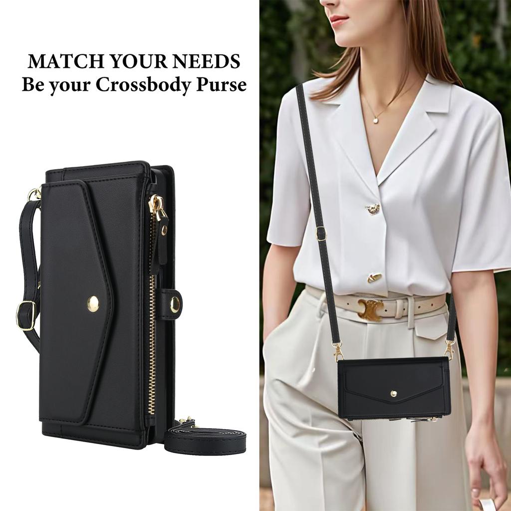 For Samsung Galaxy S25 Ultra Wallet Case Magnetic Detachable PU Leather Phone Cover with 2 Straps