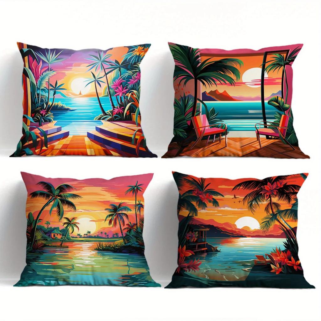Cyberpunk sunset decorative pillowcase, pillowcase ultra-soft polyester material living room sofa back car pillowcase decoration