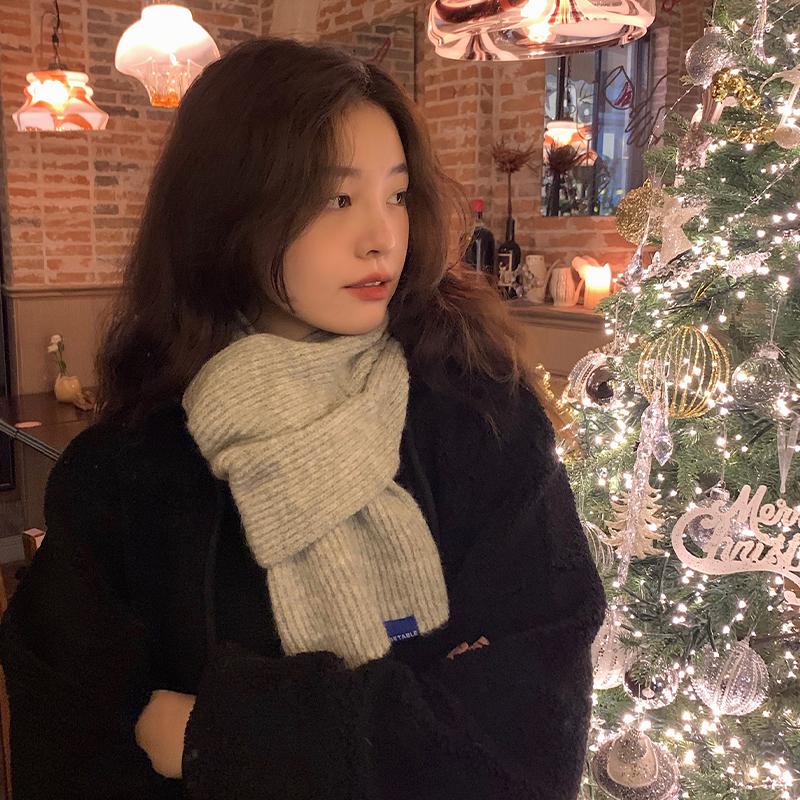 Cross Short Scarf For Women Winter Warm Wool Knitted Scarf Student Korean Style Couple Style All-Match