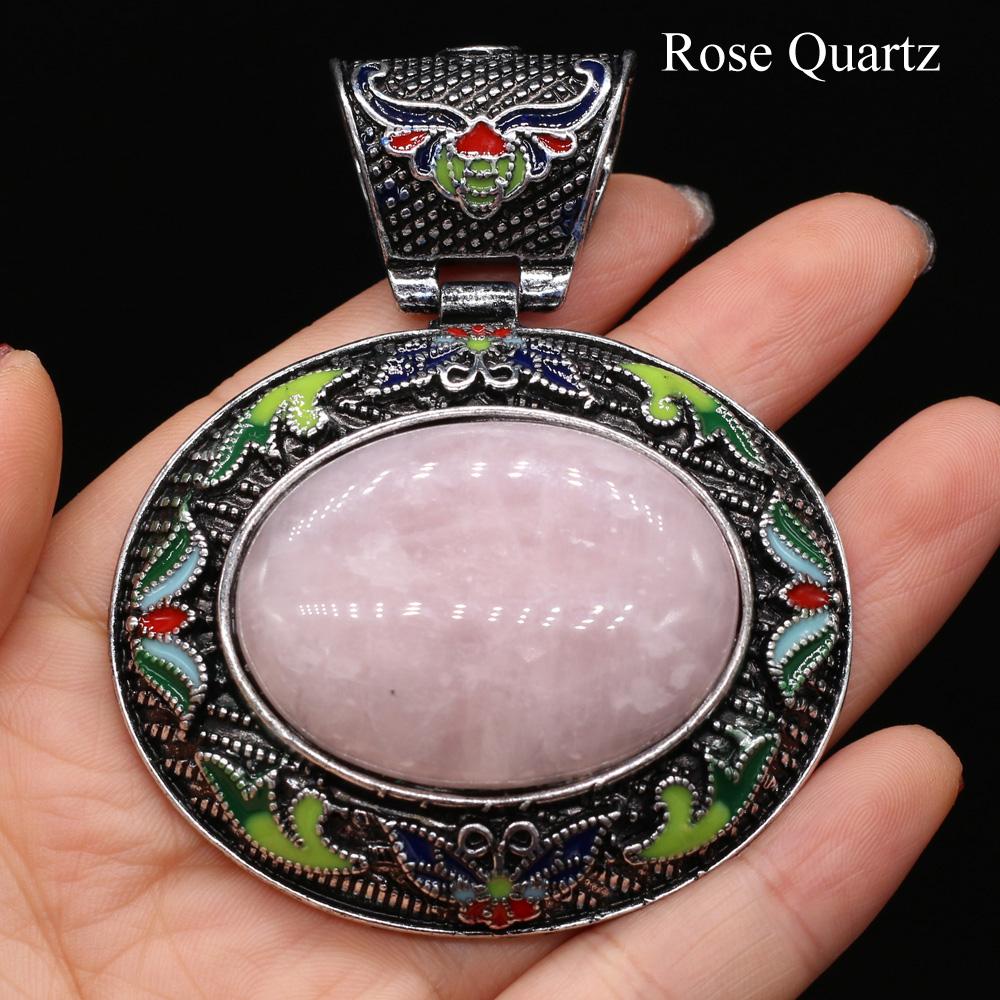 1Pc Bohemian Energy Natural Stone Oval Pendant, Reiki Healing Crystal Charms for DIY Women's Necklace Accessories, Halloween Jewelry Making Craft Gift