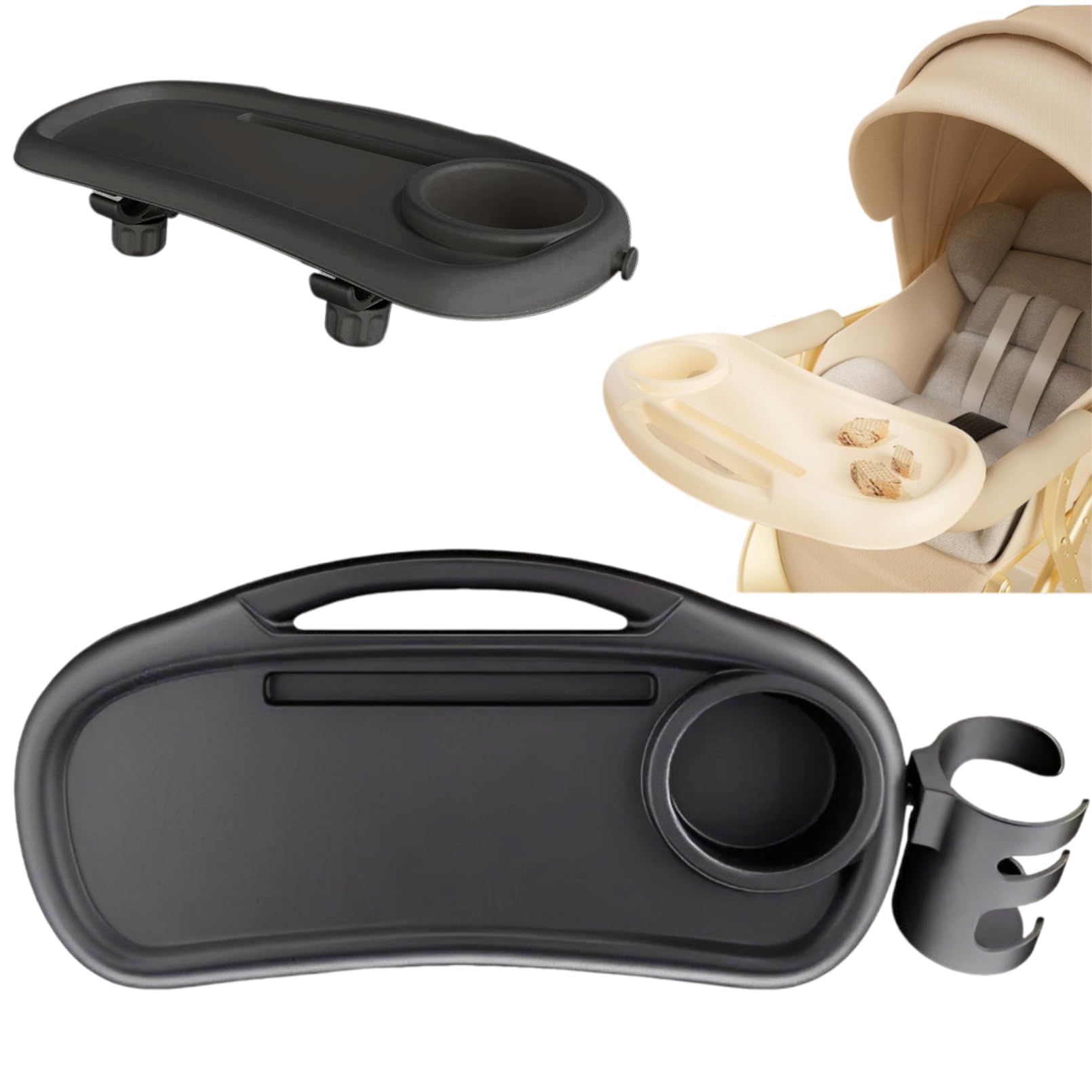 

heizi Stroller Tray with Smartphone Drink and Cup Table for Smartphones Stand, Holder, Holder, Add-on (Black) чёрный