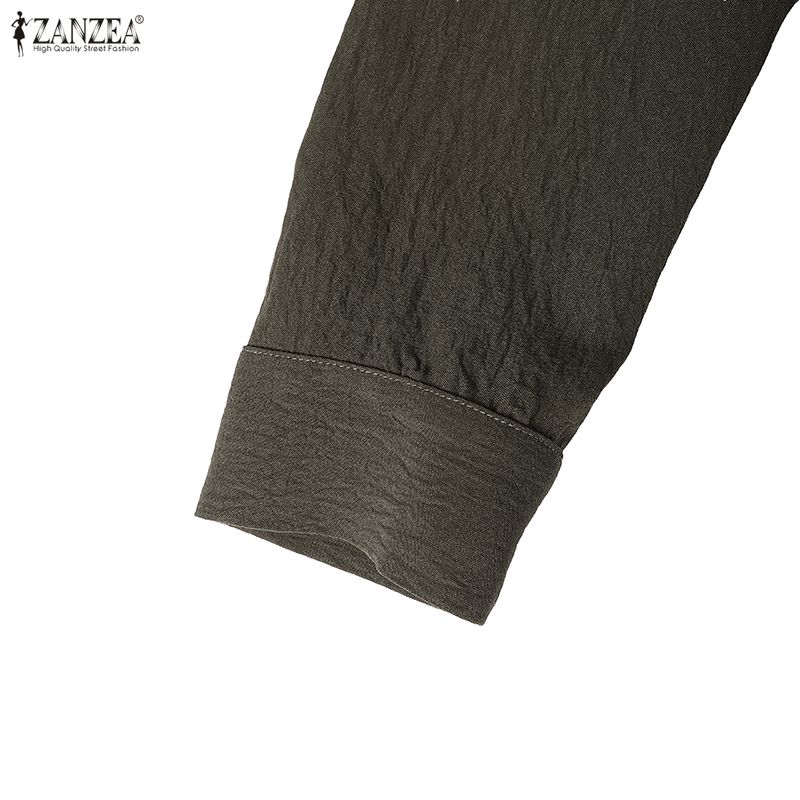 ZANZEA Damska luźna długa sukienka z kołnierzykiem i długim rękawem