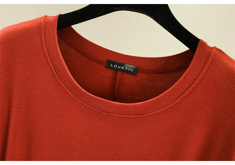 Women's Loose Modal Cotton Long Sleeve Top - Spring/Summer Plus Size Lightweight Slimming Round Neck Solid Color Base Layer.