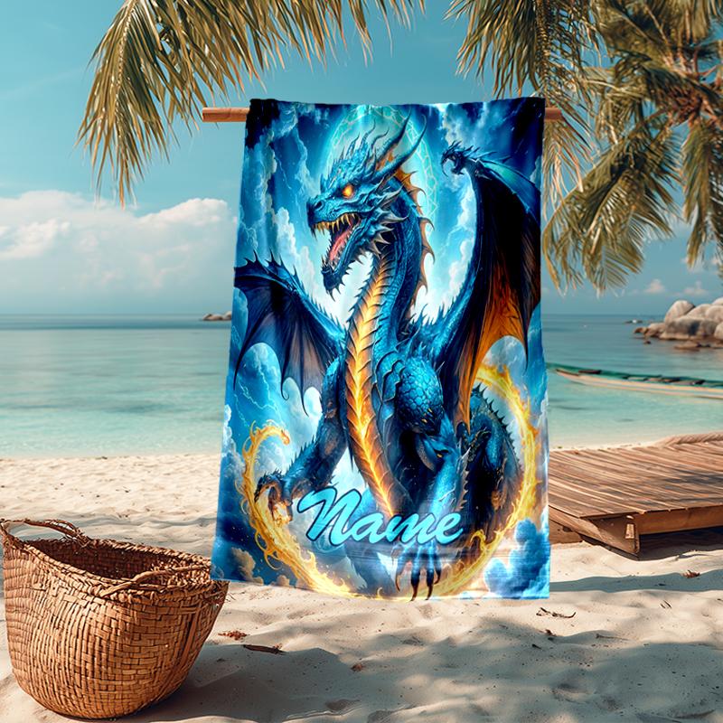 Custom Name Ultra-Soft Beach Towel with Dragon Theme,Ideal for Pool - Camping, Diving - Perfect Travel Essential, Vibrant Beach Towel.