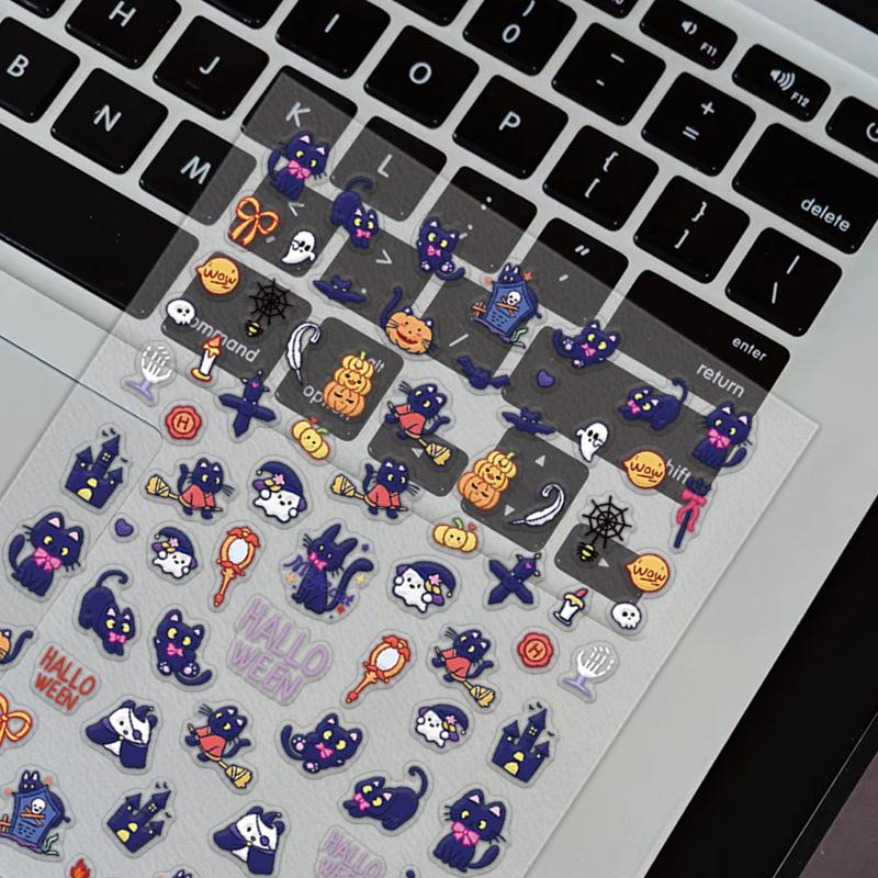 3D Embossed Dark Castle & Jack-o'-lantern Nail Art Stickers for Kids' Planners