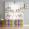 Cartoon Kid Cute Owl Sheer Curtain for Bedroom Tulle Voile Curtain for Kitchen Living Room Decor Window Treatment