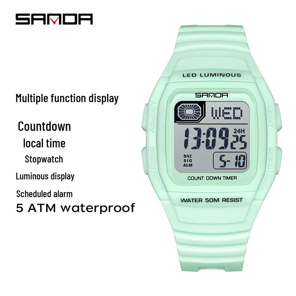 Sanda Universal Multifunctional Waterproof Sport Watch - Small Square Design for Students