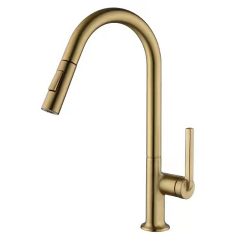 Grey/Brushed Gold/Black Kitchen Sink Faucet Pull Out 360 Degree Rotation Hot Cold Water Mixer Tap Single Hole Single Handle