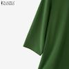 ZANZEA Women Casual Round Neck Half Sleeve Loose Retro Blouse