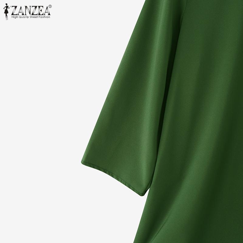 ZANZEA Women Casual Round Neck Half Sleeve Loose Retro Blouse